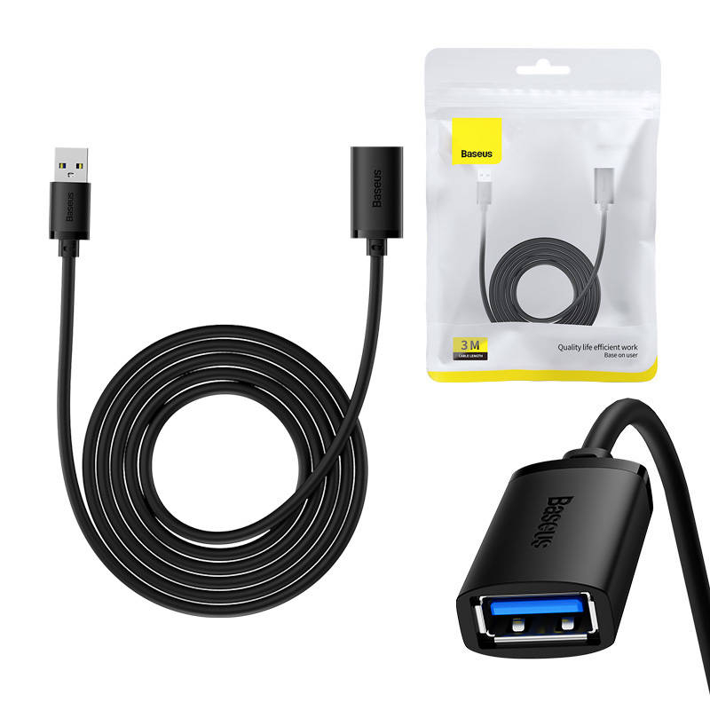 Cablu prelungitor USB 3.0 Baseus de la M la F, seria AirJoy, 3 m (negru)