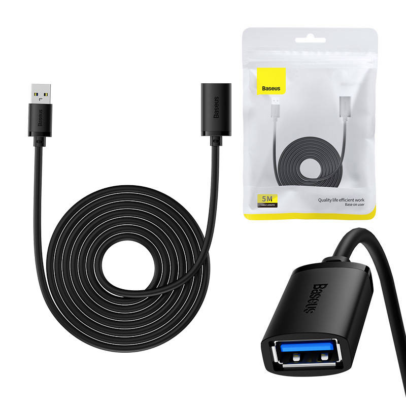 Cablu prelungitor USB 3.0 Baseus de la M la F, seria AirJoy, 5 m (negru)