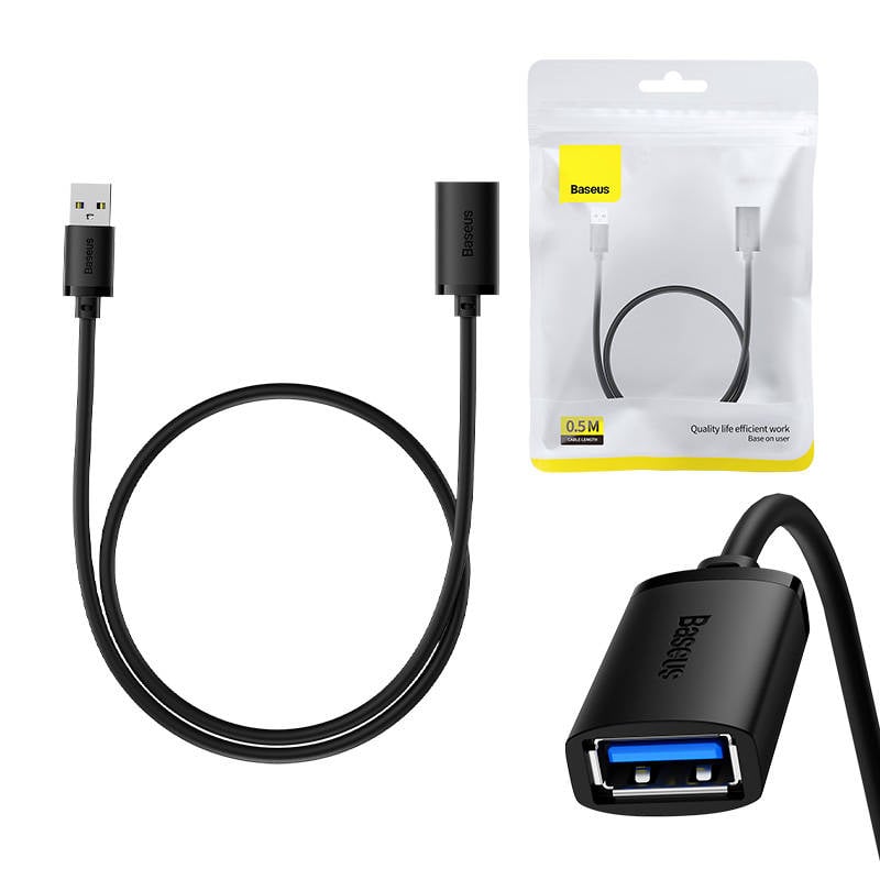 Cablu prelungitor USB 3.0 Baseus M la F, seria AirJoy, 0,5 m (negru)