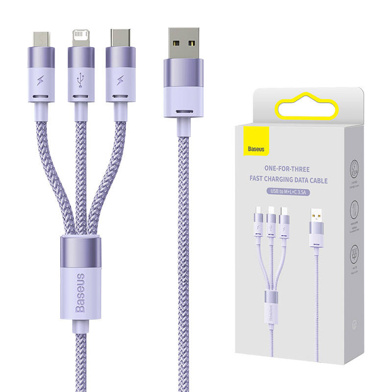 Cablu USB 3in1 Baseus StarSpeed Series, USB-C + Micro + Lightning 3,5A, 1.2m (Violet)