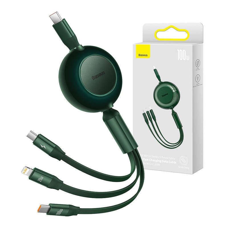 Cablu USB-C 3 in 1 Baseus Bright Mirror 4 pentru micro USB USB-C Lightning 100W 3,5A 1,1m (verde)