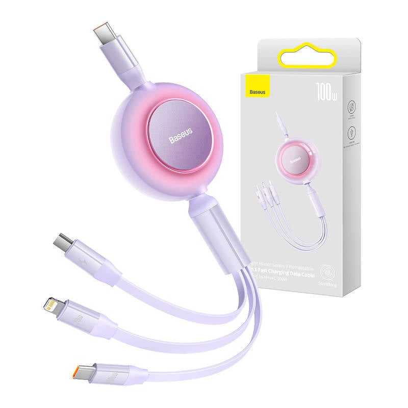 Cablu USB-C 3 in 1 Baseus Bright Mirror 4 pentru micro USB USB-C Lightning 100W 3,5A 1,1m (violet)