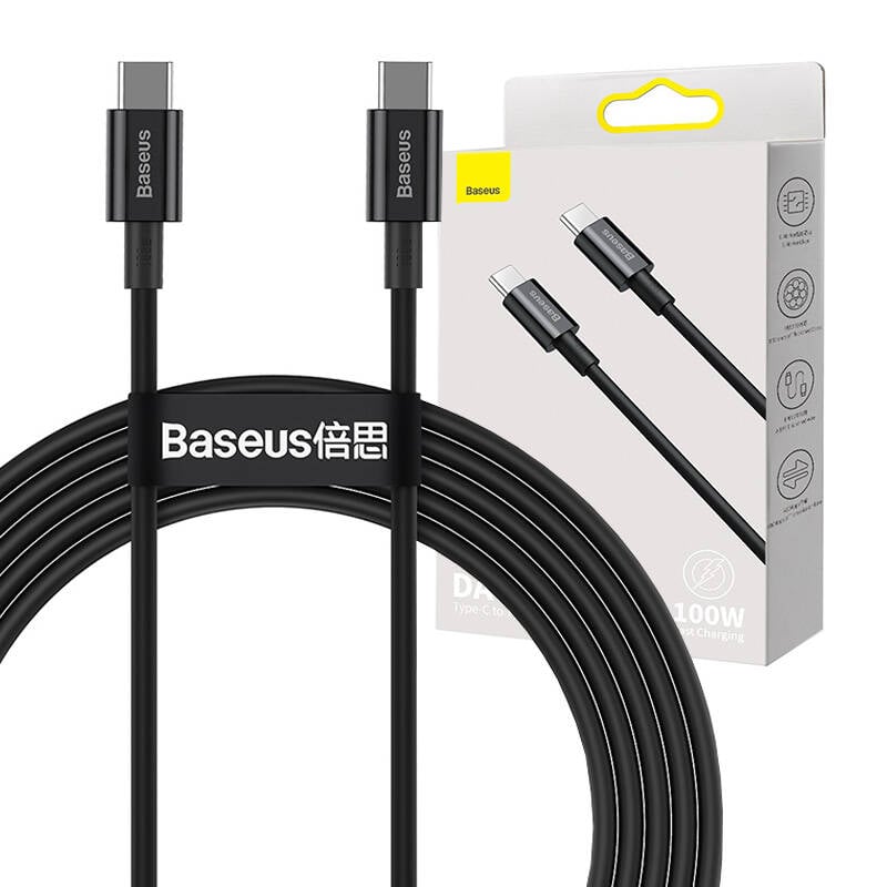 Cablu USB-C Baseus Superior Series, 100W, 1m, Negru - Incarcare Rapida, Conectori USB-C, Compatibil cu Cabluri si Incarcatoare