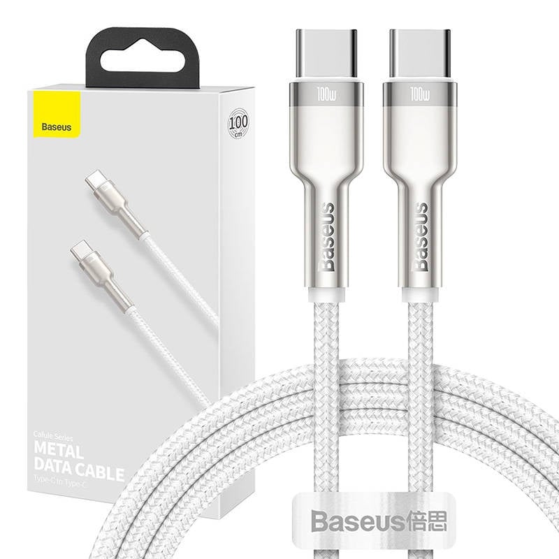 Cablu USB-C la USB-C Baseus Cafule, 100W, 1m (alb)