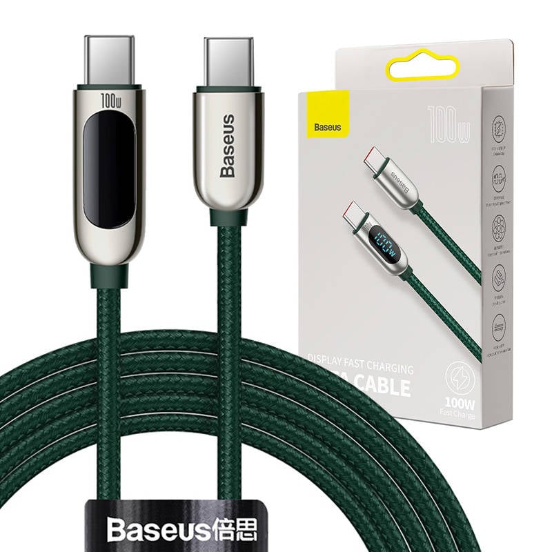 Cablu USB-C la USB-C Baseus Display, 100 W, 2 m (verde)