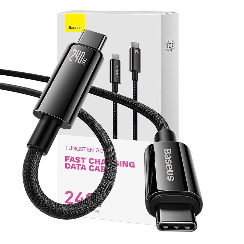 Cablu USB-C la USB-C Baseus Tungsten Gold 240W 3m (negru)