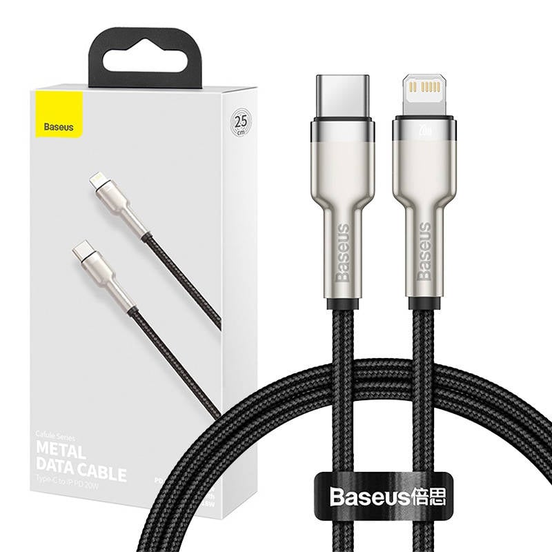 Cablu USB-C pentru Lightning Baseus Cafule, 20W, 0,25m - Incarcare rapida pentru dispozitivele tale, design elegant argintiu, performanta optima si eficienta garantata!