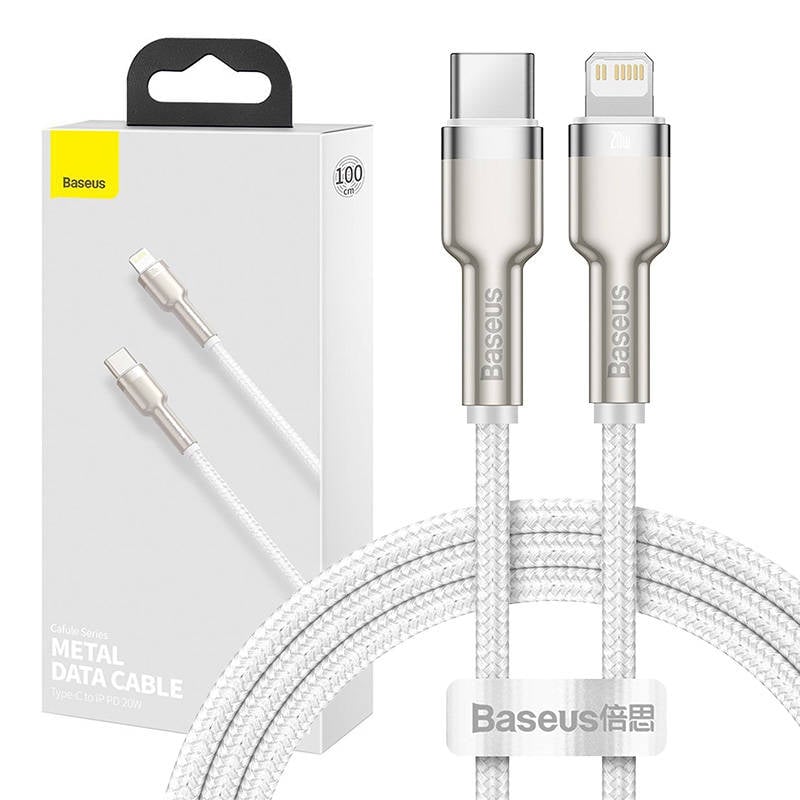 Cablu USB-C pentru Lightning Baseus Cafule, PD, 20W, 1m (alb)