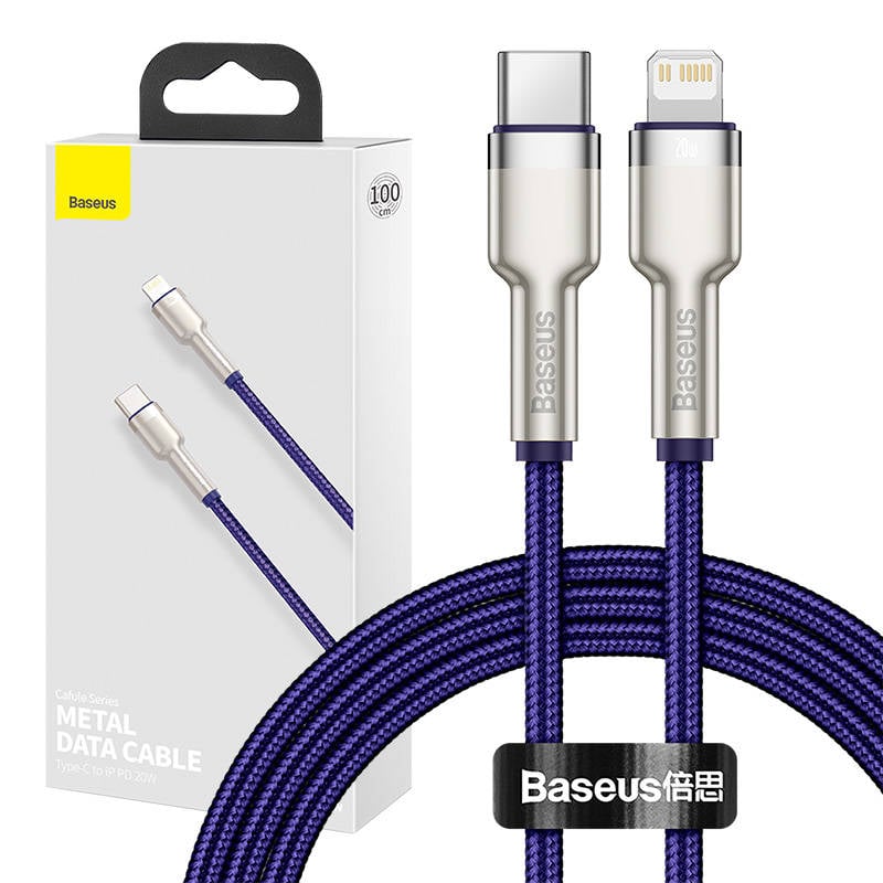 Cablu USB-C pentru Lightning Baseus Cafule, putere rapida de 20W, 1m, culoare violet - incarcare rapida si fiabila pentru toate dispozitivele tale!