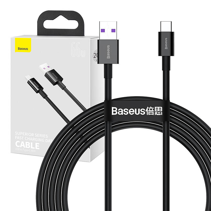 Cablu USB-C la USB-A Baseus Superior, 66W, 2m, Incarcare Rapida, Culoare Neagra