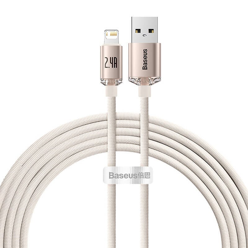 Cablu USB iP Baseus Crystal Shine, 2m, 2.4A, Roz - Incarcare Rapida USB-C la Lightning, Putere Maxima 20W, Ideal pentru dispozitive Apple