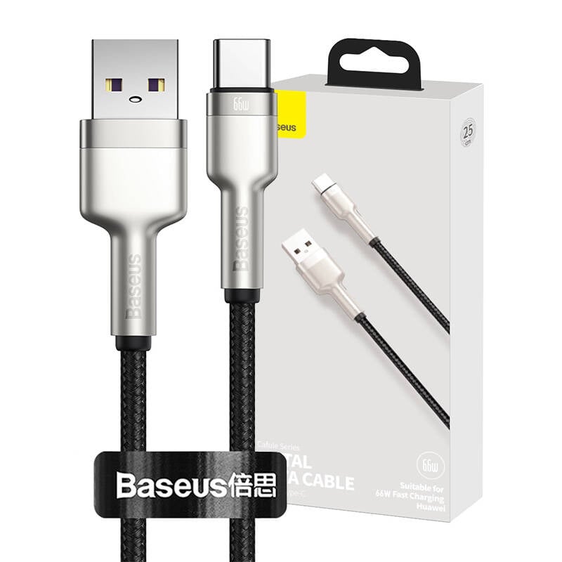 Cablu USB la USB-C Baseus Cafule, 66 W, 0,25 m (negru)