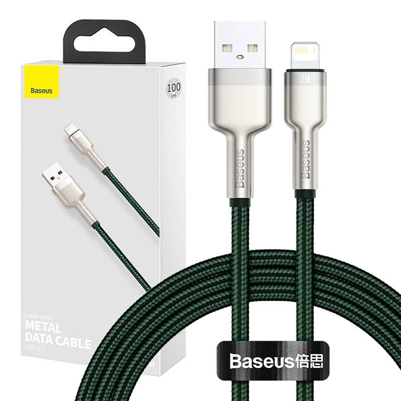 Cablu USB Lightning Baseus Cafule, 2,4A, 1m - Verde vibrant pentru incarcare rapida, rezistent si elegant, perfect pentru dispozitivele tale Apple!