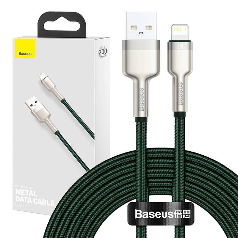 Cablu USB Lightning Baseus Cafule 2m, Rapid 2,4A, Verde - Energieaza-ti dispozitivele cu stil si rapiditate! Ideal pentru utilizare zilnica!