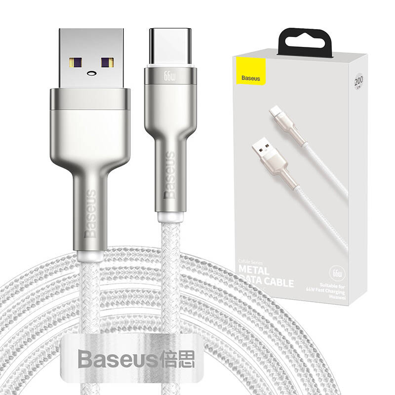 Cablu USB pentru USB-C Baseus Cafule, 66W, 2m (alb)