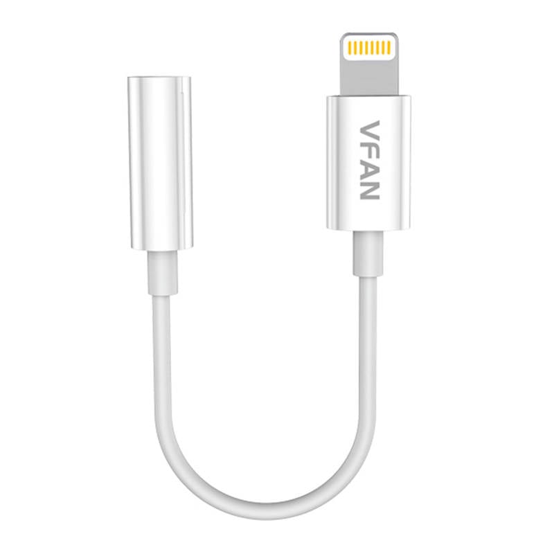 Cablu VFAN L07 Lightning la mini jack 3,5 mm AUX, 10 cm (alb)