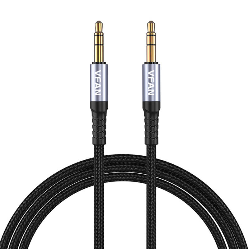 Cablu VFAN L11 mini jack 3,5 mm AUX, 1m, placat cu aur (gri)