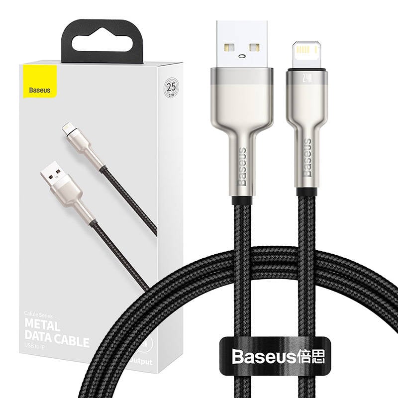 Cablul USB Lightning Baseus Cafule, 2.4A, 25cm - Viteza si durabilitate pentru incarcarea dispozitivelor tale! Ideal pentru solutii rapide si eficiente!