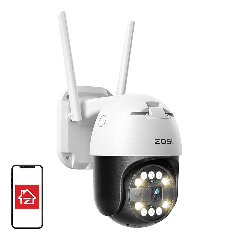 Camera IP pentru exterior ZOSI C296 WiFi Pan Tilt 5MP IP66 cu card microSD de 32GB