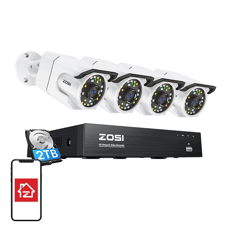 Camera IP ZOSI C105 4 buc WiFi 8MP + NVR 8ch + 2TB HDD