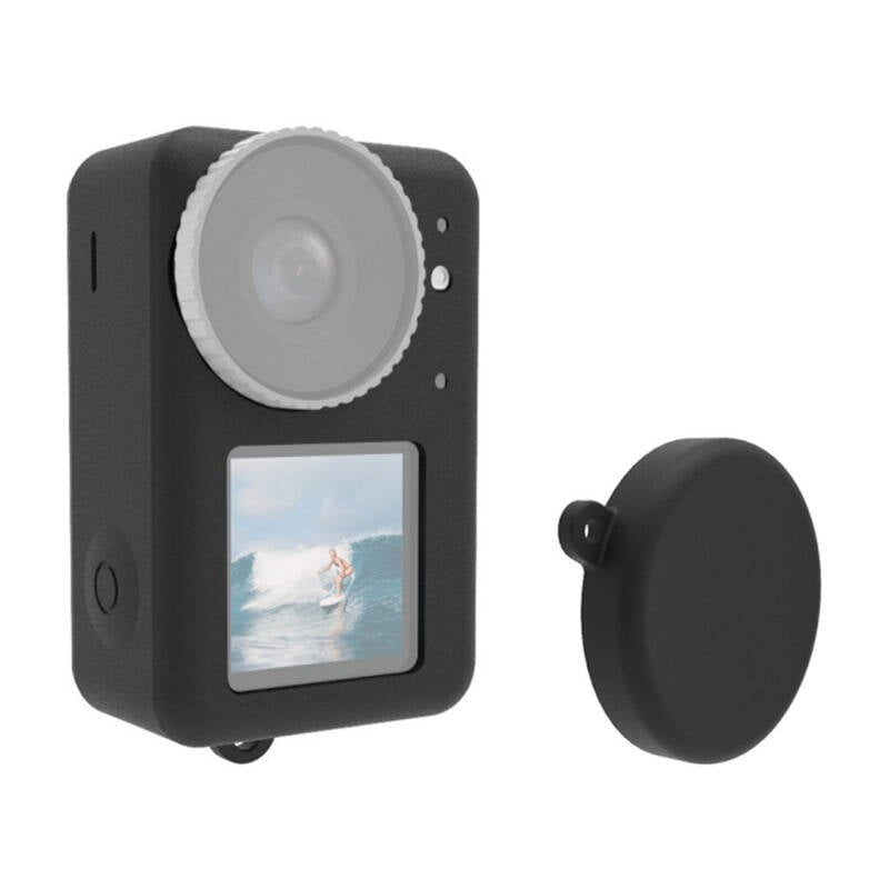 Carcasa din silicon Puluz pentru DJI Osmo Action 4 3 cu capac pentru obiectiv (negru)