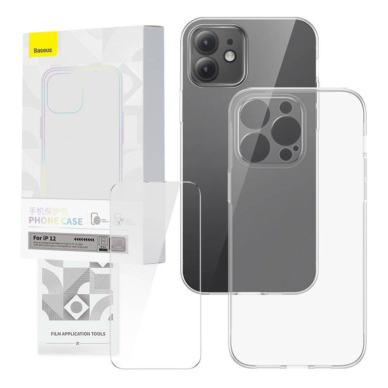 Carcasa transparenta si set de sticla temperata Baseus Corning pentru iPhone 12