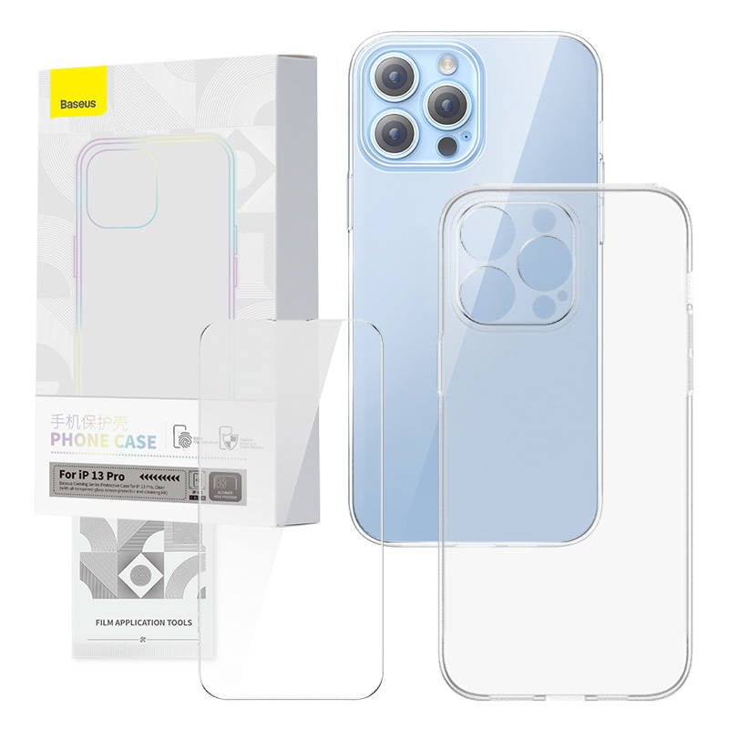 Carcasa transparenta si set de sticla temperata Baseus Corning pentru iPhone 13 Pro