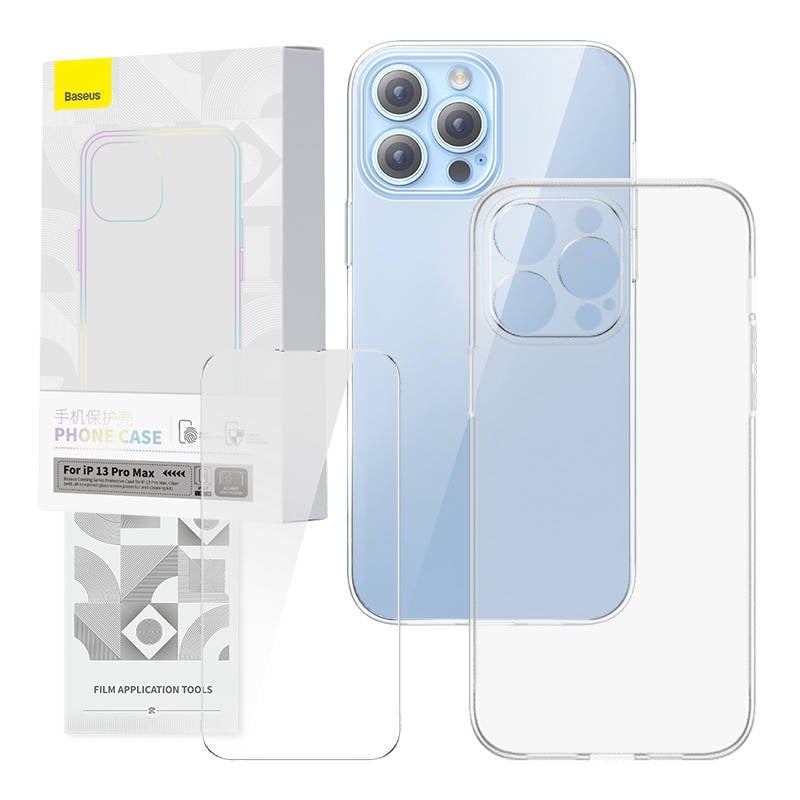 Carcasa transparenta si set de sticla temperata Baseus Corning pentru iPhone 13 Pro Max