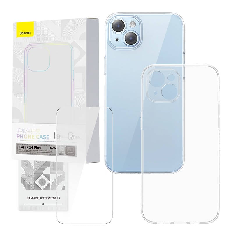 Carcasa transparenta si set de sticla temperata Baseus Corning pentru iPhone 14 Plus