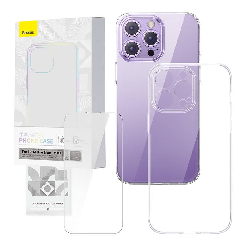 Carcasa transparenta si set de sticla temperata Baseus Corning pentru iPhone 14 Pro Max