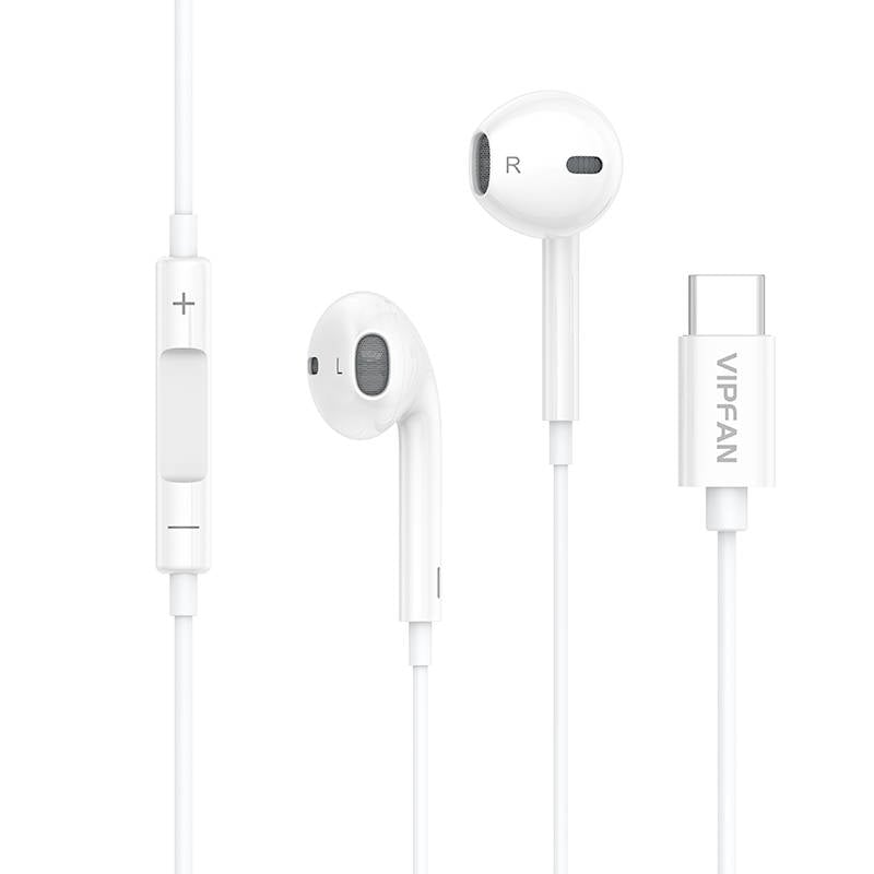 Casti in-ear cu fir VFAN M14, USB-C, 1,1 m (alb)