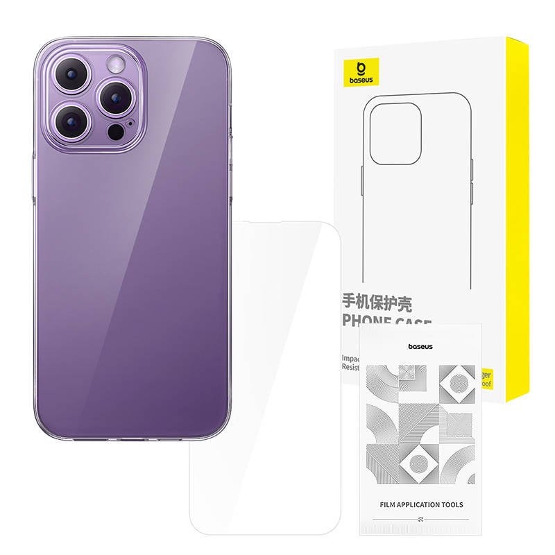 Husa transparenta Baseus pentru iPhone 14 Pro + sticla calita - Protectie avansata si design elegant pentru smartphone-ul tau.