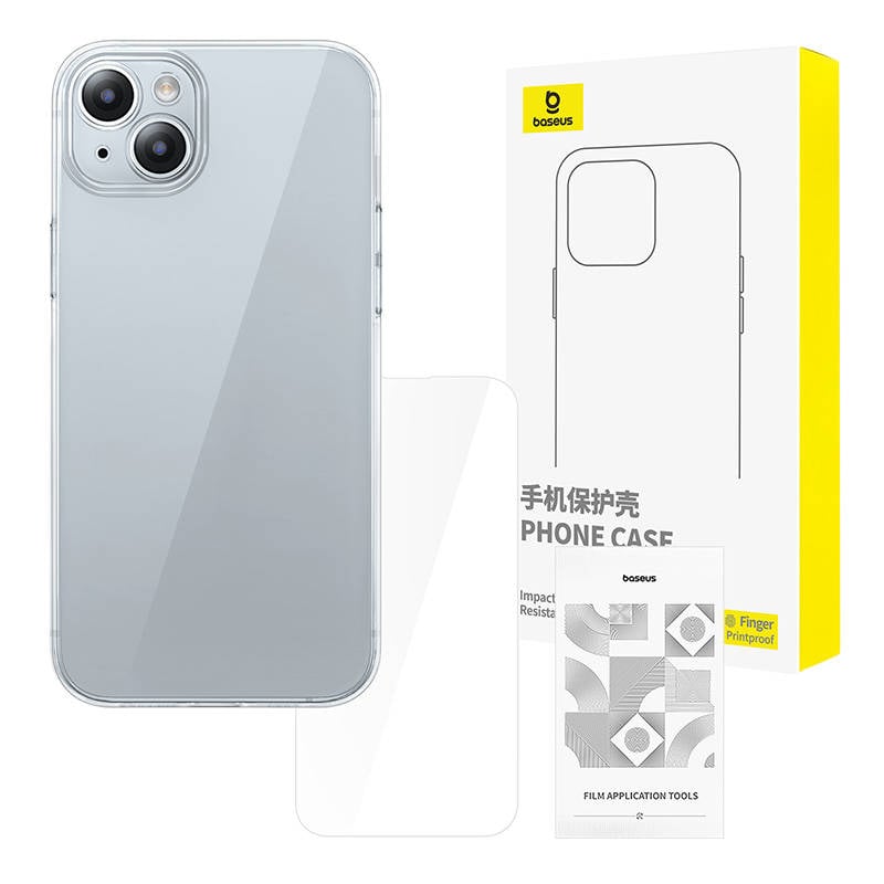 Carcasa clara Baseus pentru iPhone 15 + sticla temperata de protectie