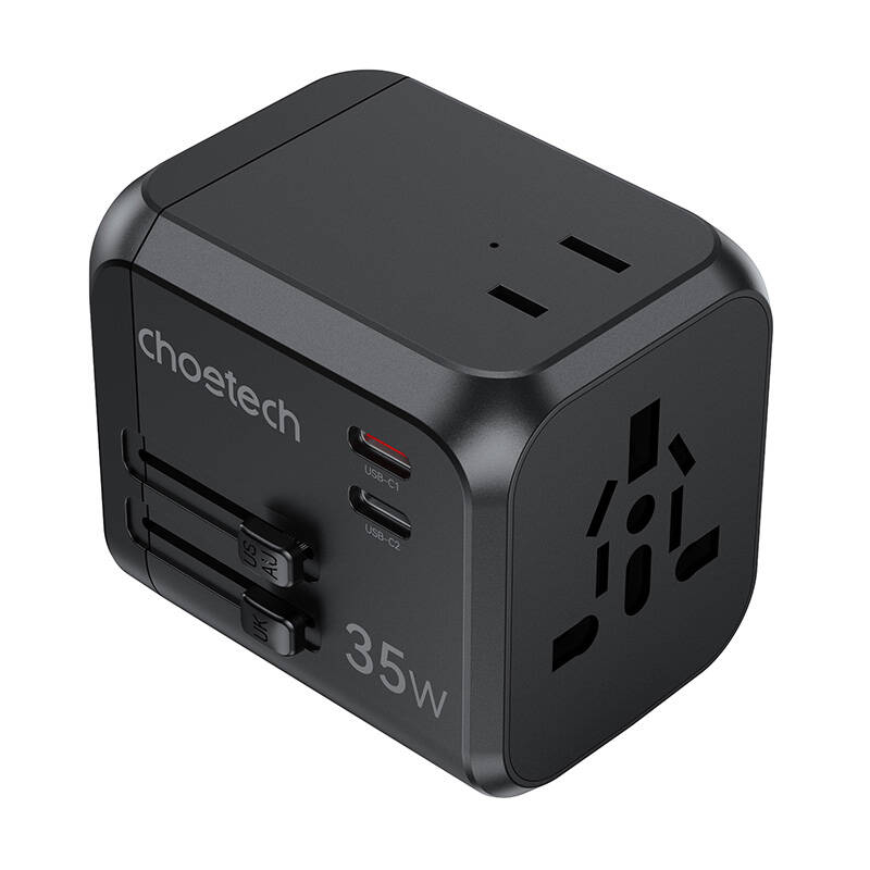 Choetech PD5008 incarcator de calatorie, 3xUSB-A, 2xUSB-C, GaN, 35W, US EU UK AU (negru)