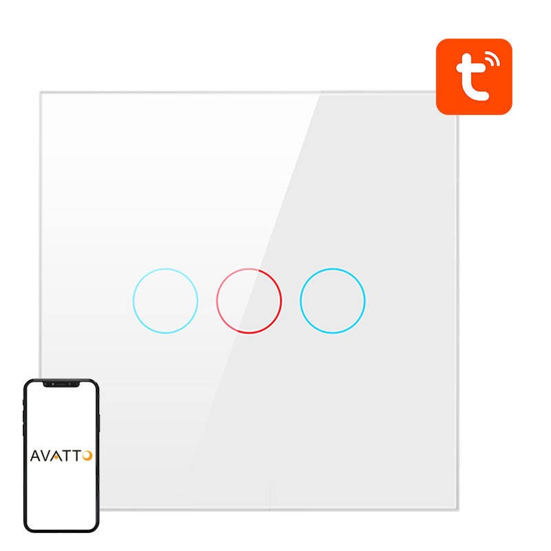 Comutator de lumina inteligent ZigBee Avatto ZTS02-EU-W3 3 Way TUYA (alb)