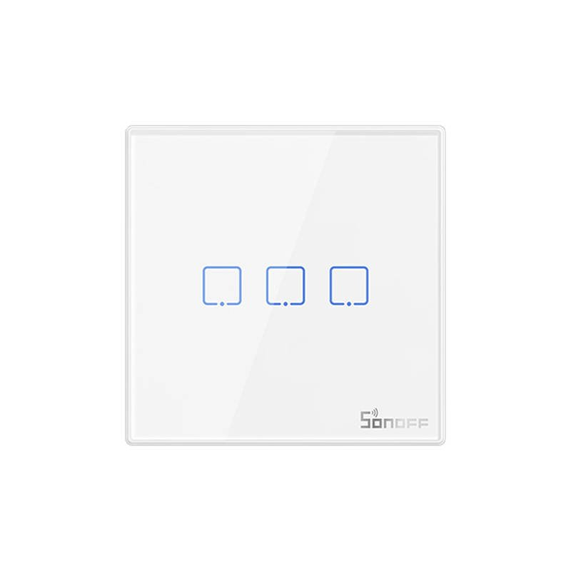 Comutator de perete inteligent fara fir Sonoff T2EU3C-RF 433MHz (3 canale)