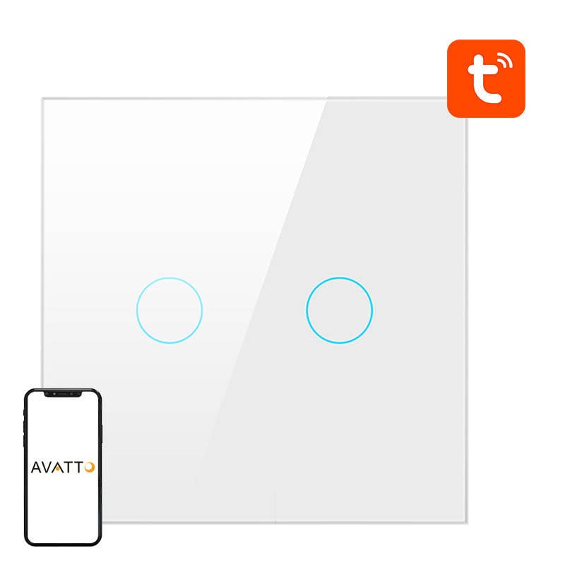 Comutator inteligent de lumina ZigBee Avatto ZTS02-EU-W2 2 Way TUYA (alb)