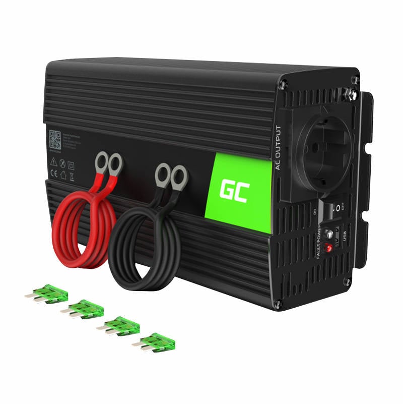 Convertor de tensiune pentru autoturisme Green Cell INV08 12V la 230V 1000W 2000W, unda sinusoidala modificata