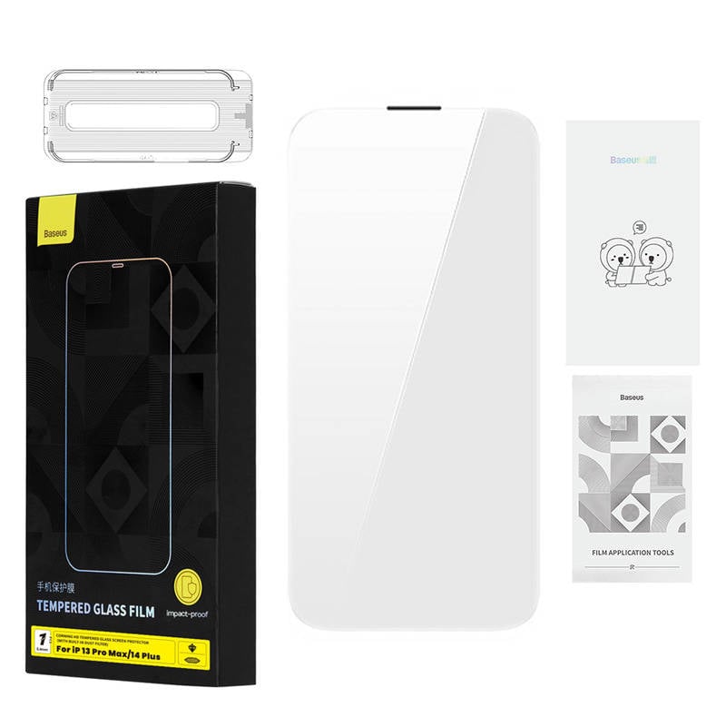 Folie sticla securizata Baseus 0.4mm Iphone 13 Pro Max 14 Plus + kit de curatare