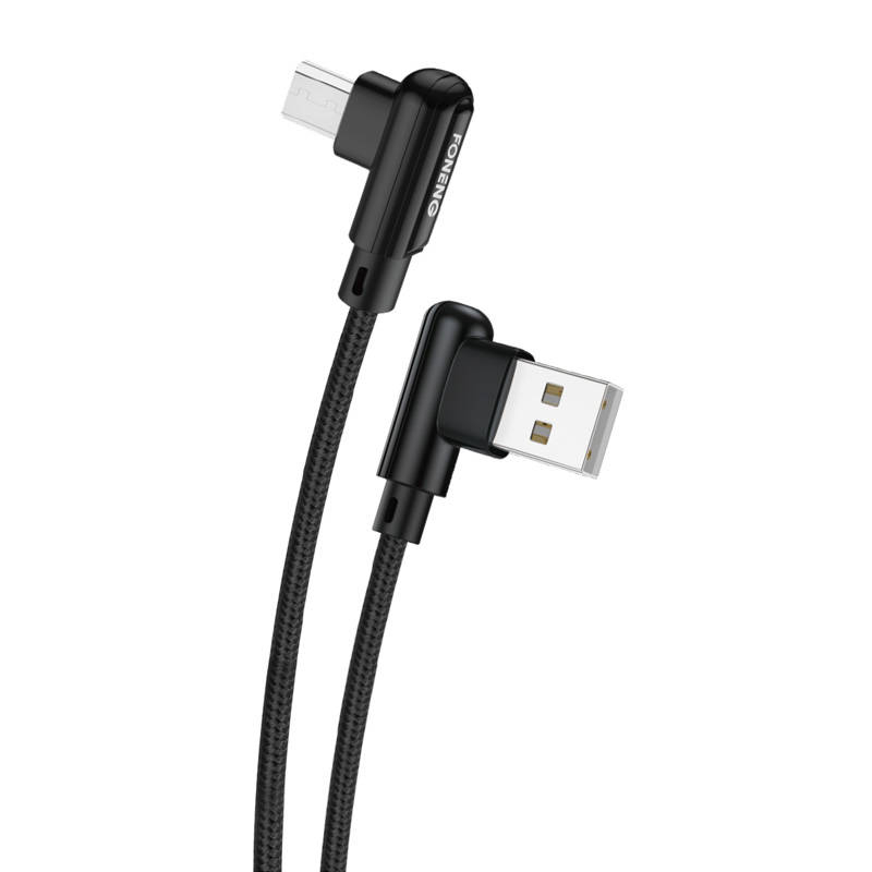 Foneng X70 Cablu USB inclinat catre Micro USB, 3A, 1m (negru)