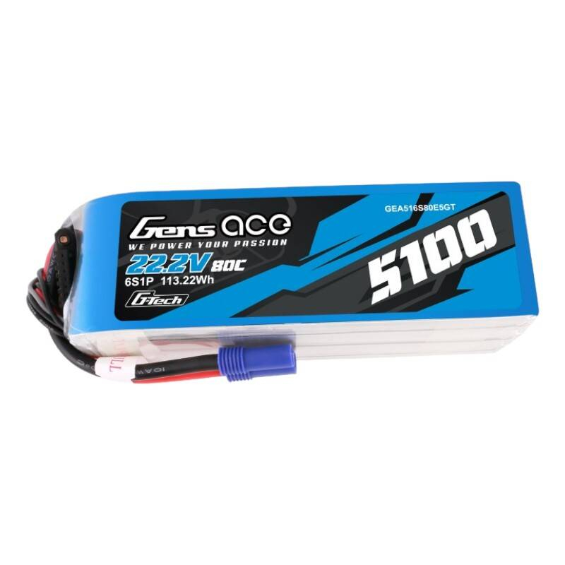 Gens ace G-Tech 5100mAh 80C 22.2V 6S1P Lipo Battery Pack cu mufa EC5