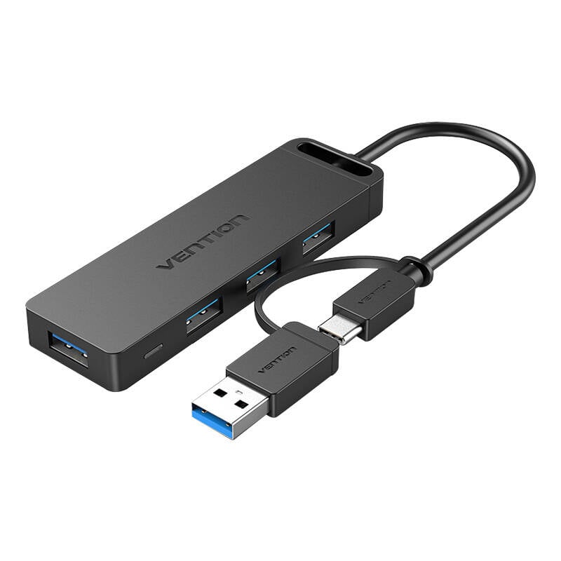 HUB 2in1 USB-C, interfata USB 3.0 cu 4 porturi si adaptor de alimentare Vention CHTBB 0,15m