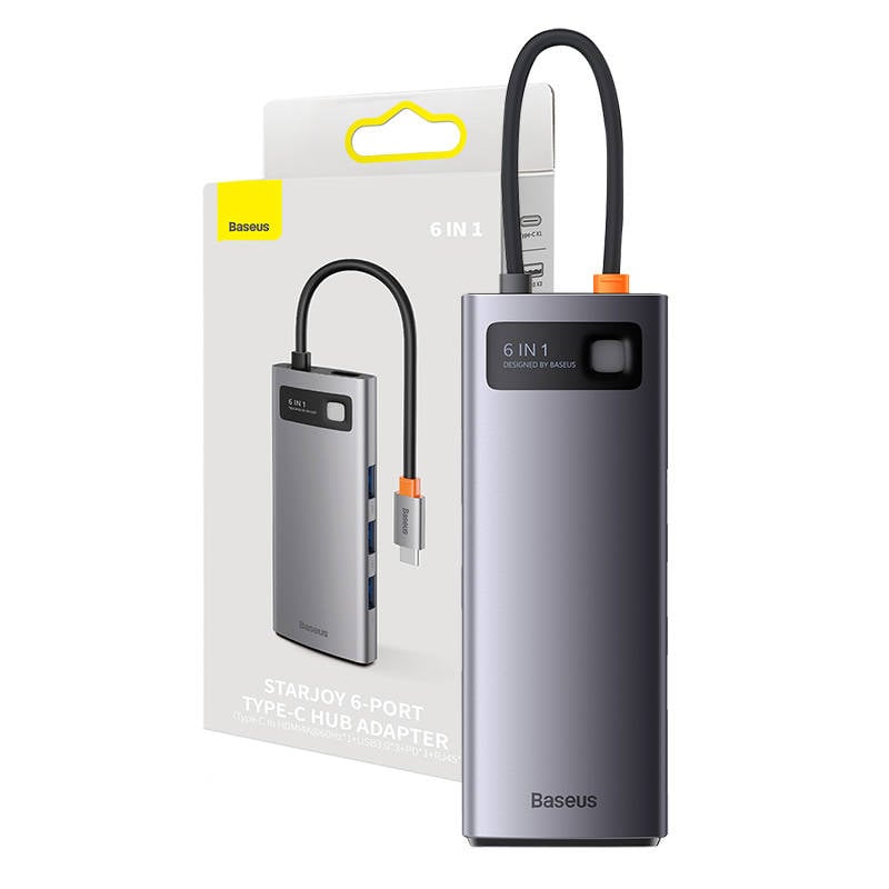 Hub 6in1 Baseus StarJoy Series, USB-C la 3x USB 3.0 + HDMI + USB-C PD + RJ45