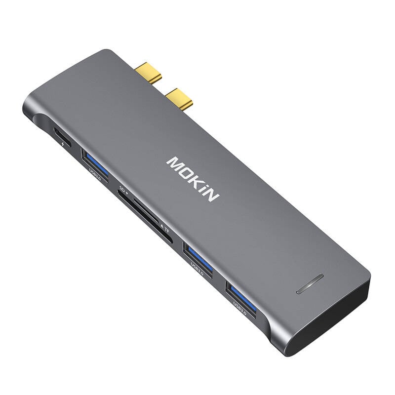 HUB 6in2 MOKiN USB-C pentru Macbook 3xUSB-A 1xUSB-C 1xSD MicroSD (argintiu)