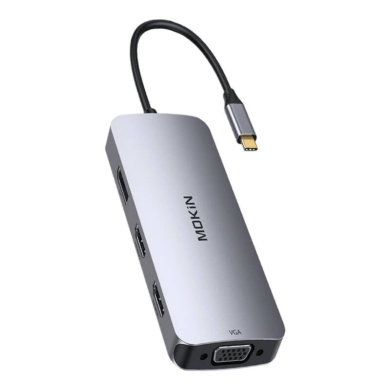 HUB 8in1 MOKiN USB-C VGA+2xHDMI (argintiu)