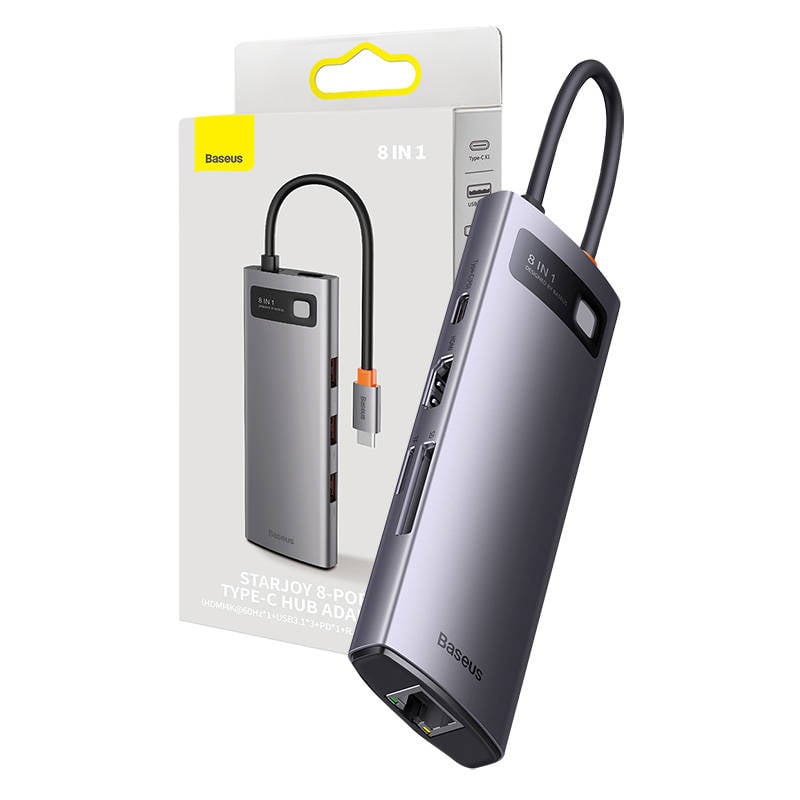 Hub 8in1 Seria Baseus StarJoy, USB-C la 3x USB 3.1 + HDMI + USB-C PD + RJ45 + microSD SD