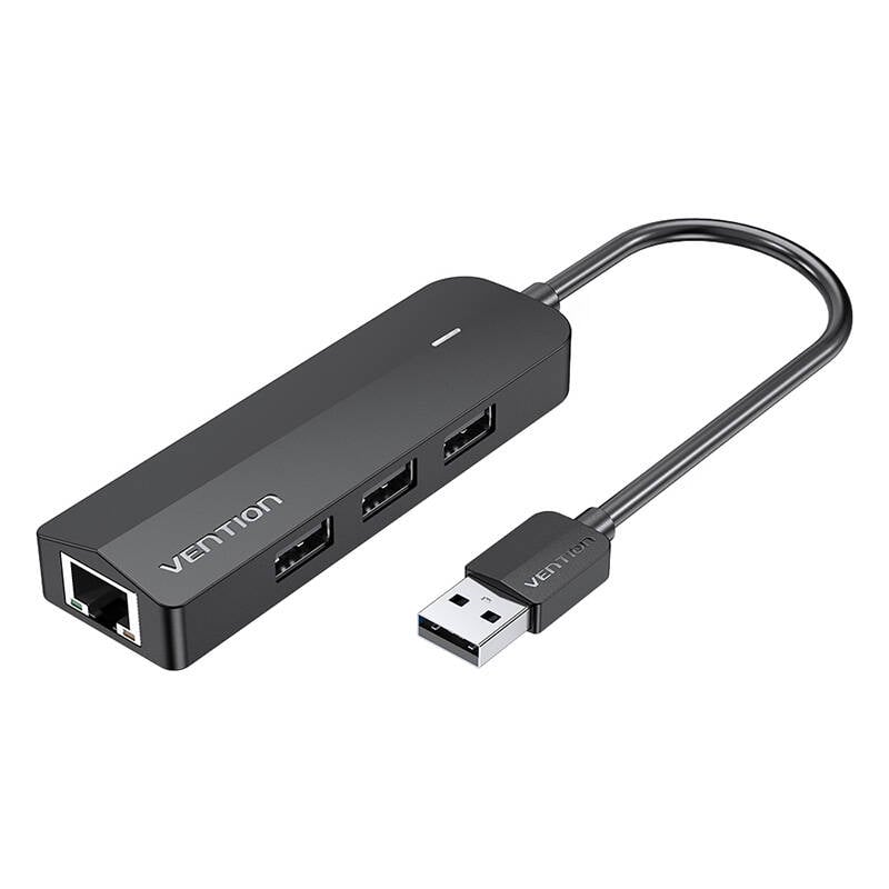 Hub USB 2.0 cu 3 porturi cu adaptor Ethernet 100Mbps Vention CHPBB 0,15m, negru