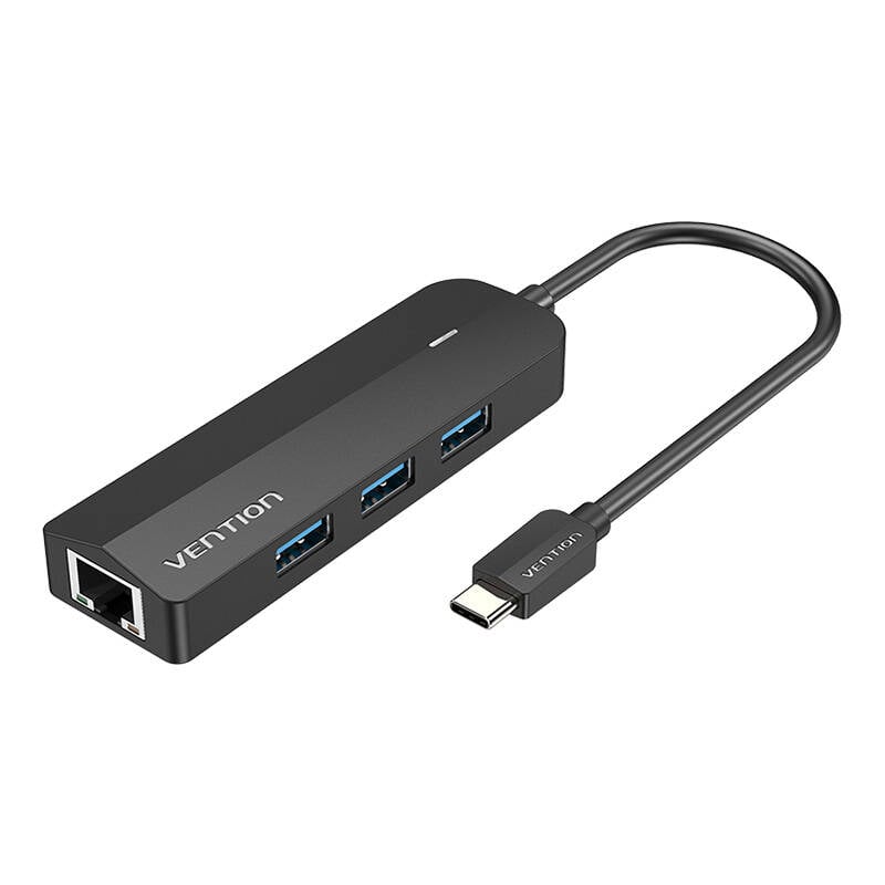 HUB USB-C la 3x USB 3.0, RJ45, Vention TGPBB 0,15 m Negru