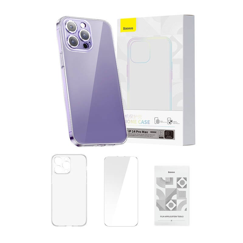 Husa de protectie Baseus Crystal Clear pentru iPhone 14 Pro Max (transparent) + sticla securizata + kit de curatare