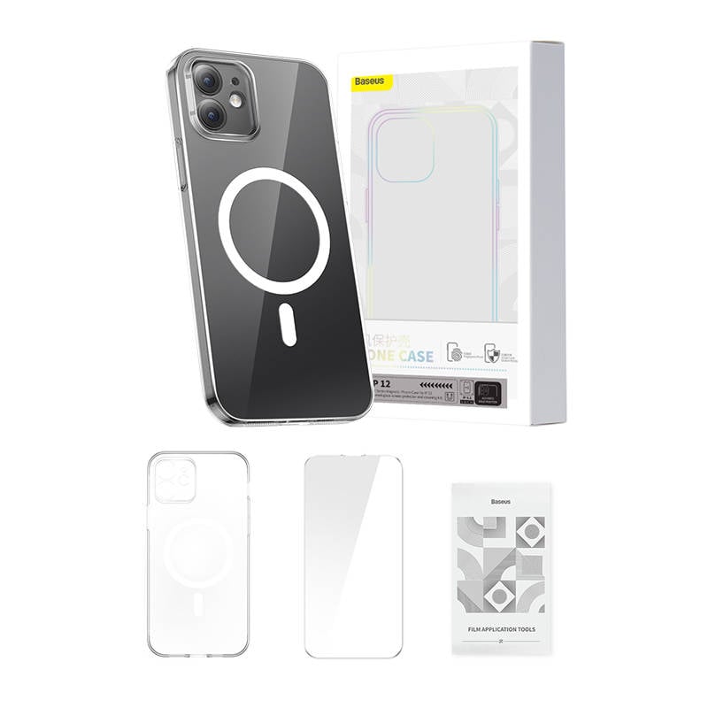 Husa pentru telefon Baseus Magnetic Crystal Clear pentru iPhone 12(transparenta)+ sticla securizata+kit de curatare